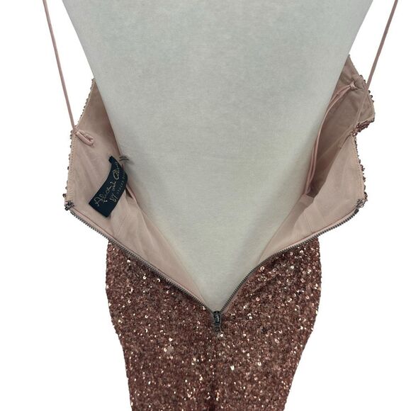 Alice + Olivia Diana Sequined Cowl Neck Slit Gown Antique Rose Pink Dress Size 0 - Picture 8 of 15